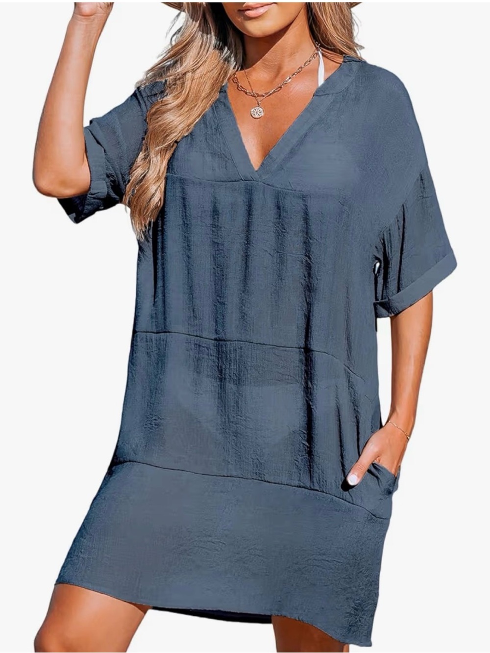 Cupshe Slate Blue V-Neck Swim Coverup